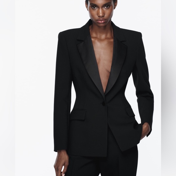 ZARA SATIN EFFECT TUXEDO JACKET - Picture 9 of 16